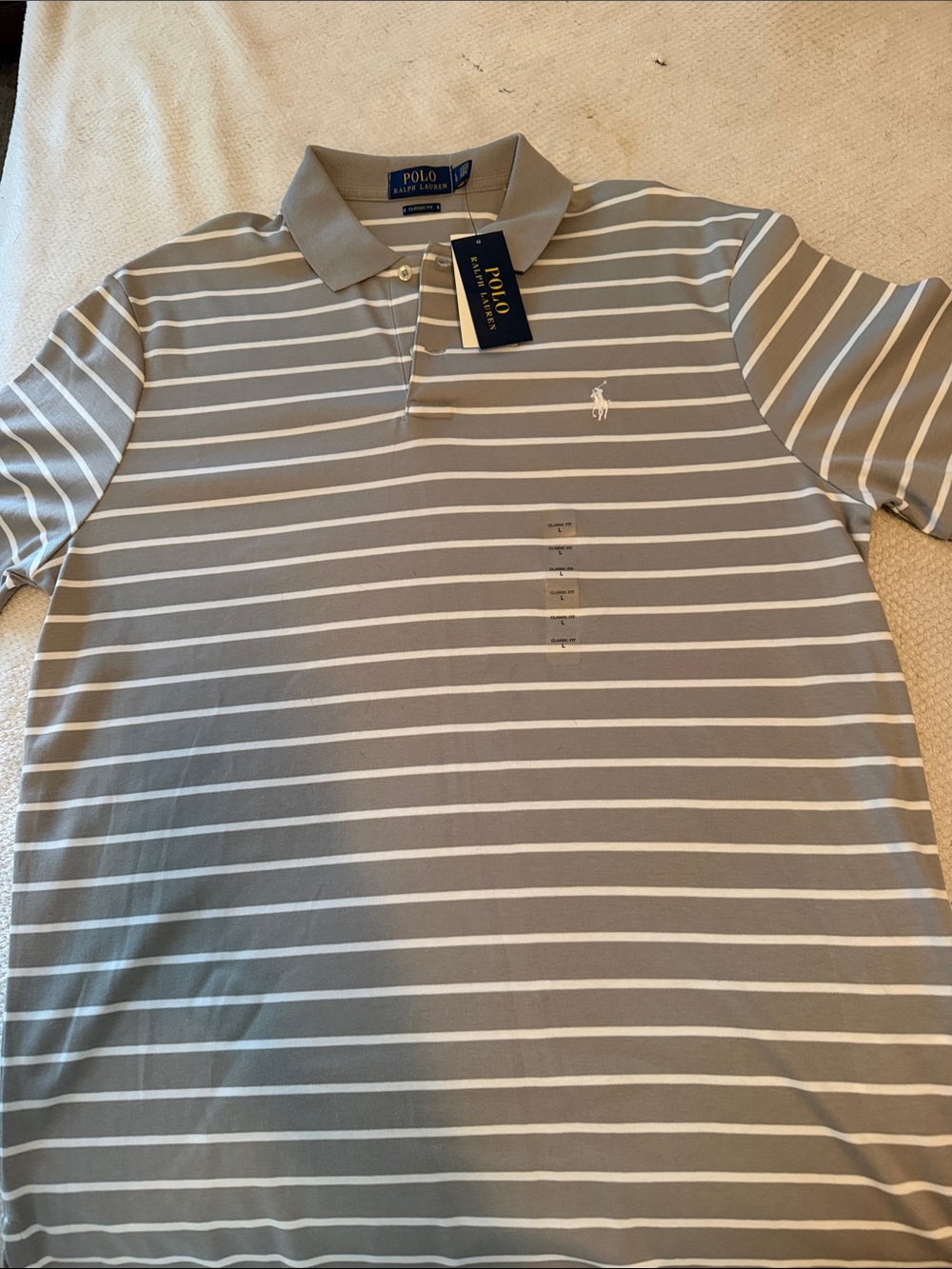 Polo by Ralph Lauren Men’s Light Gray & White Striped Polo
